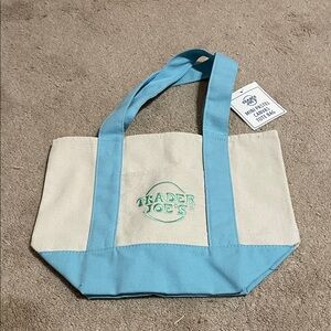 Trader Joe's Mini Canvas Tote in Light Blue and Cream